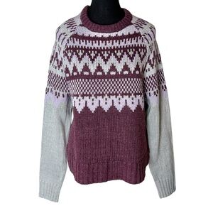 MEXX Fair Isle Knit Pullover Sweater Purple Grey Nordic Size Large